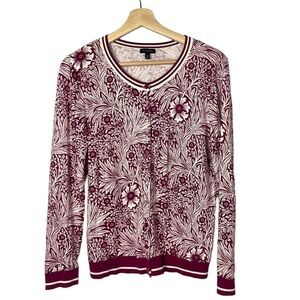 Talbots Pink Berry Floral Lightweight Button Down Cardigan Sweater M